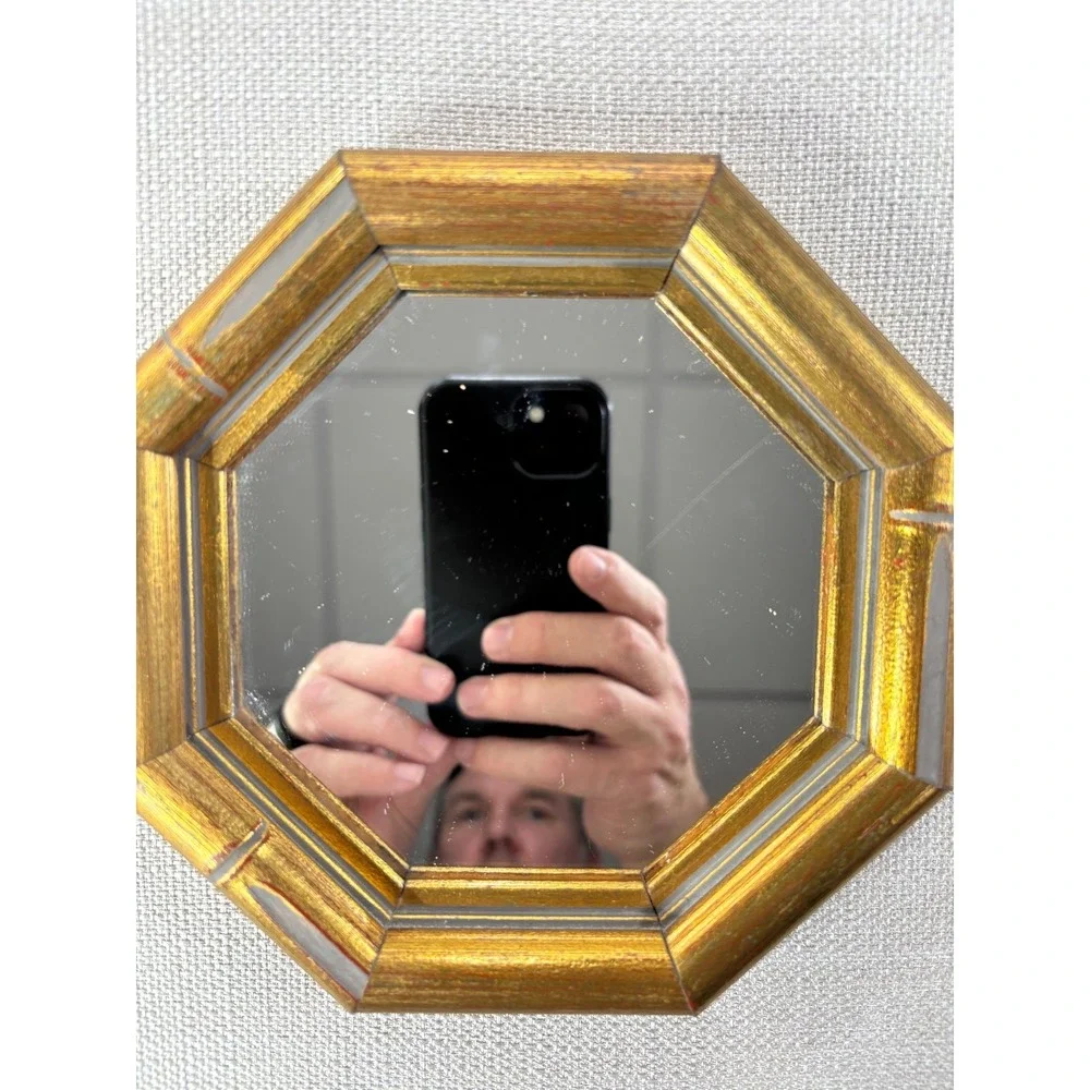 Octagon Bamboo Style Wall Mirror Decor with Brass/Gold Frame 6.5